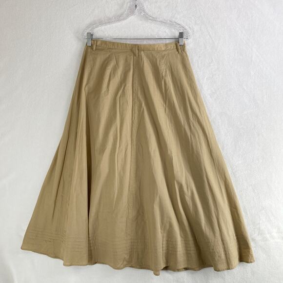 Lauren Ralph Lauren Button Front Pintuck Hem A-Line Flare Skirt Size 10P Tan - Picture 2 of 9